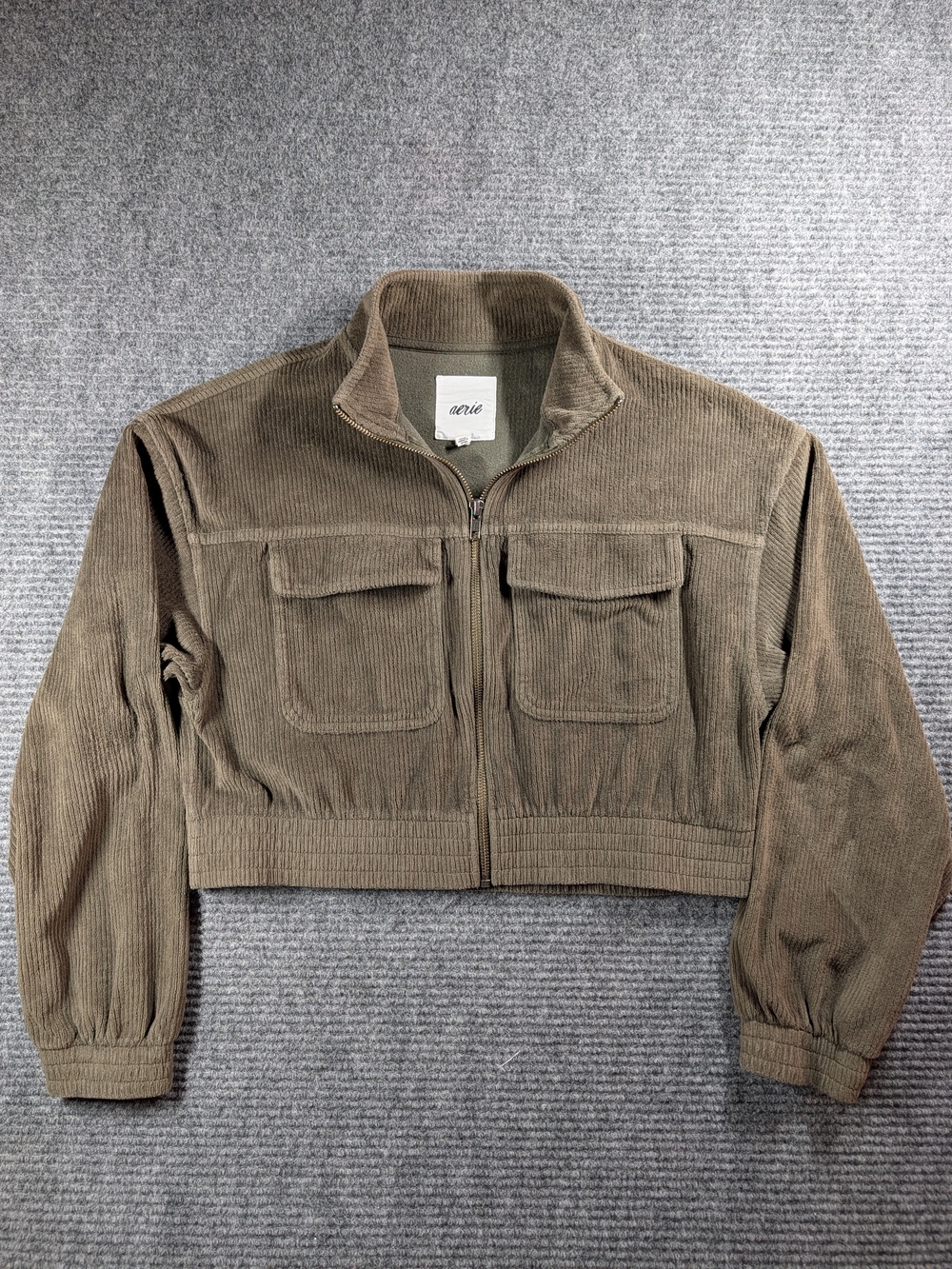 Aerie Cropped Olive/Taupe Corduroy Jacket Full Zip Women's Size S
